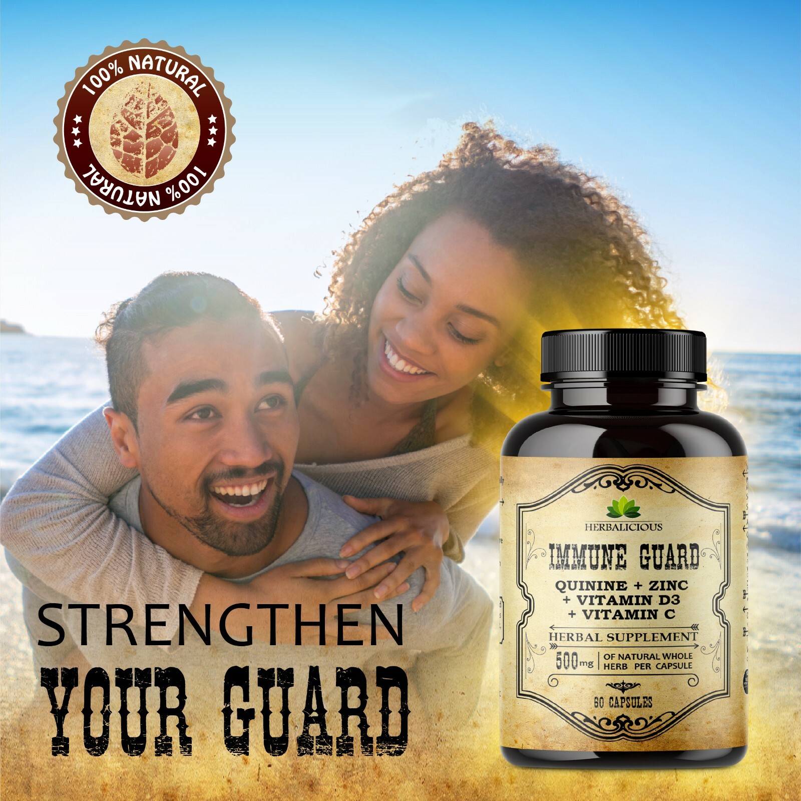 Quinine with Zinc Vitamin D3 and Vitamin C Body Guard Immune Defense 60caps