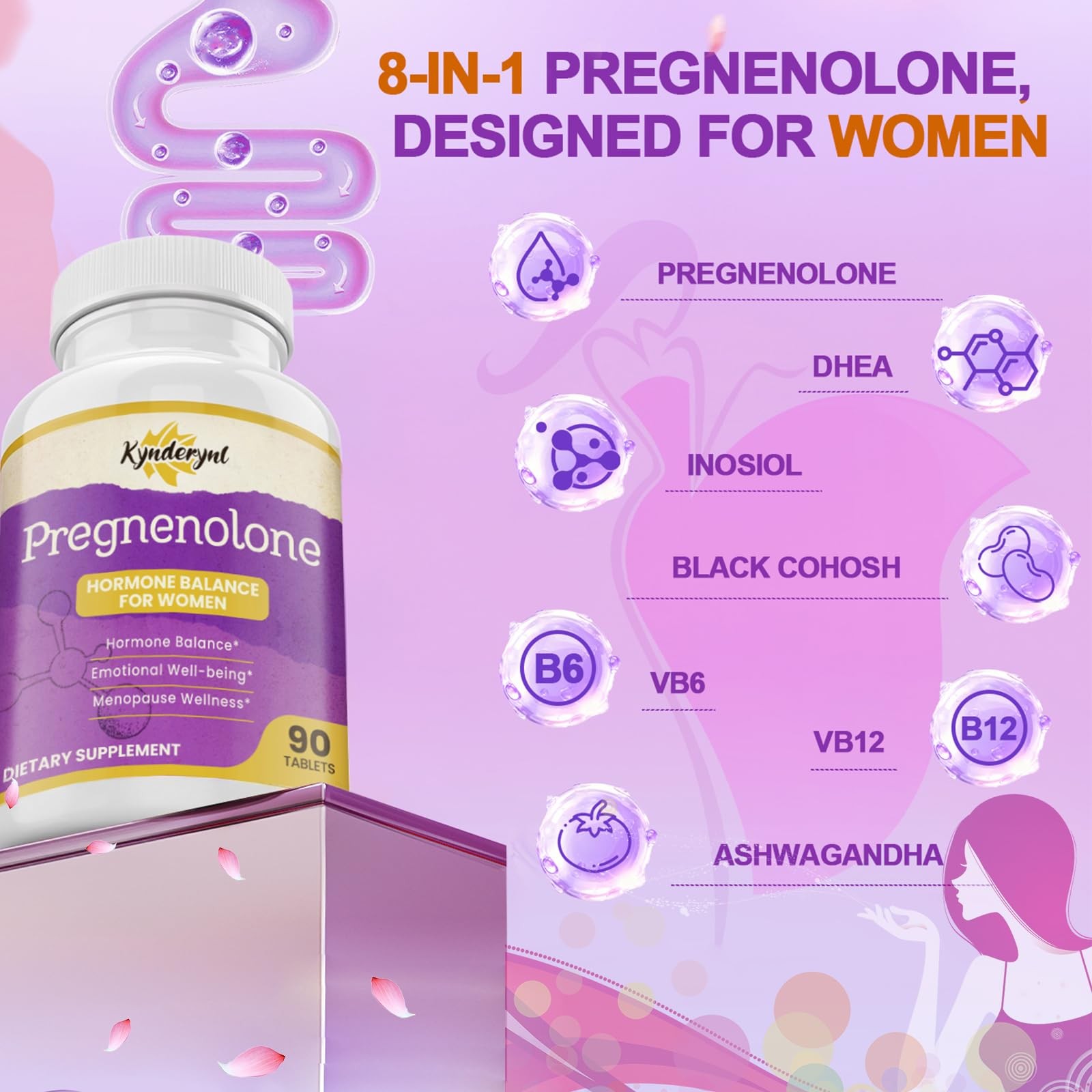 Kynderynl Pregnenolone with Ashwagandha for Women, 90 Count (Pack of 1), N/a