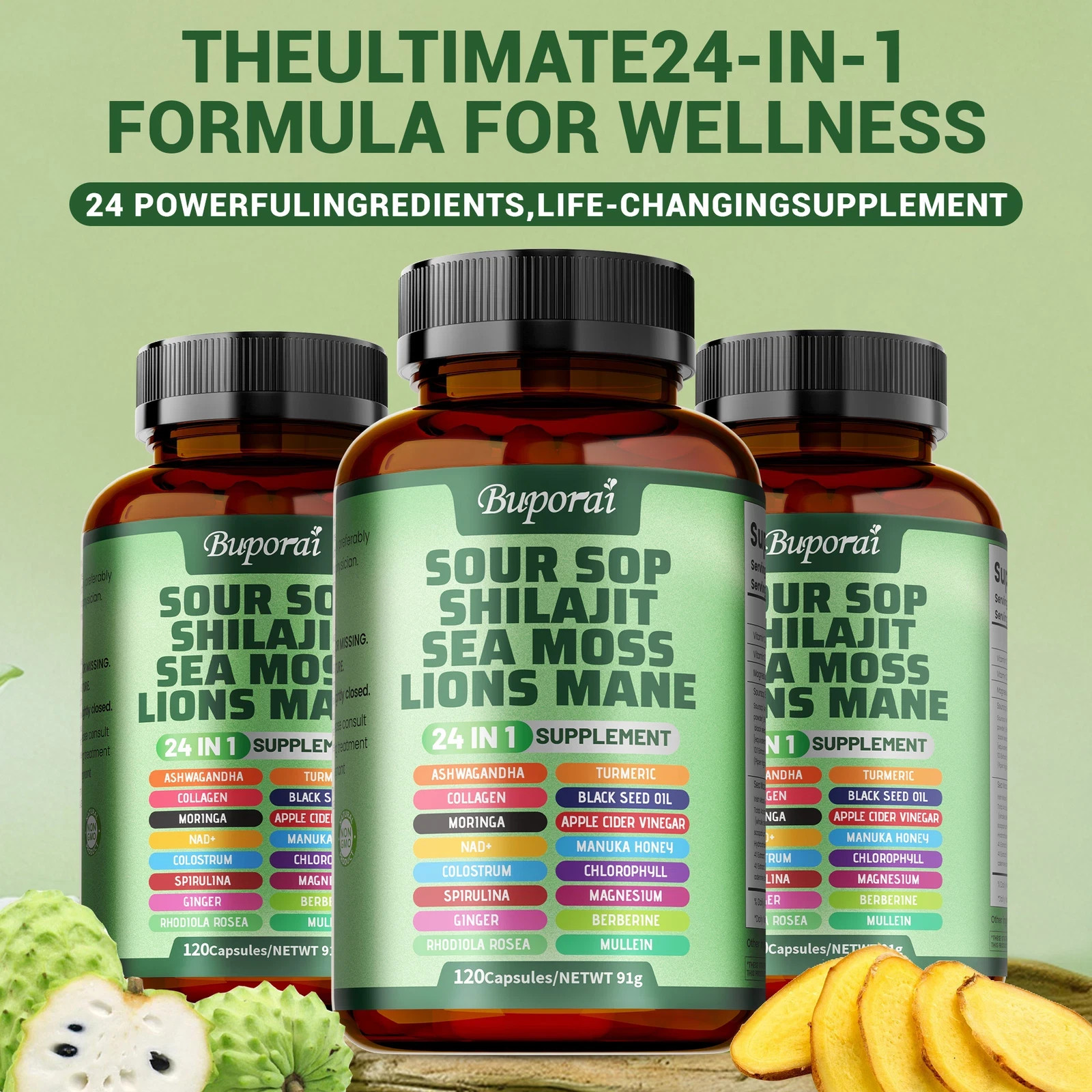 3PCS Soursop Shilajit Sea Moss Lion’s Mane – Energy, Brain Boost, Immune Support