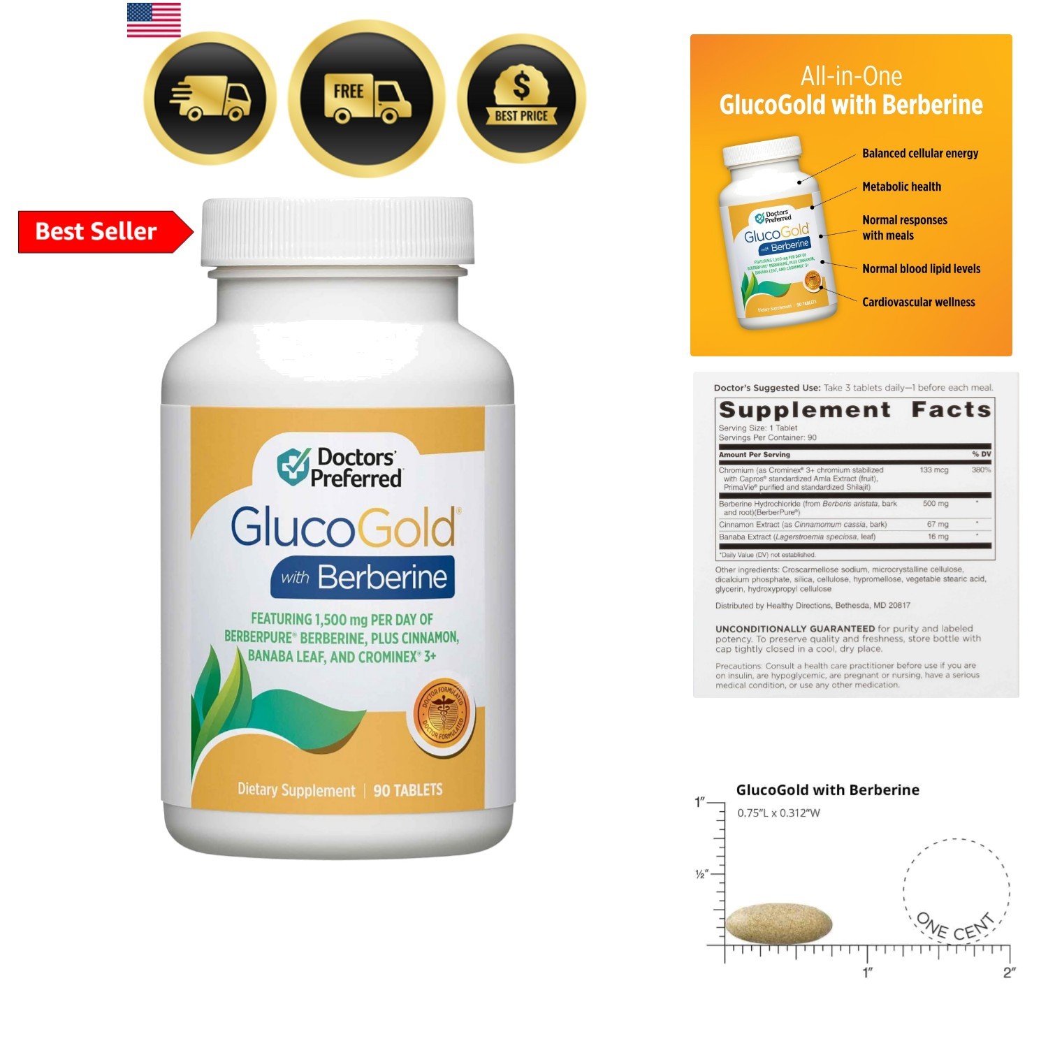 GlucoGold with Berberine, Concentrated Cinnamon, Chromium, Banaba Leaf Extrac…