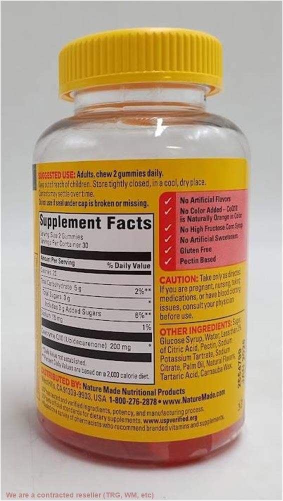 Nature Made CoQ10 200mg per serving Gummies Mango Flavor – 60 ct EXP 01/2028