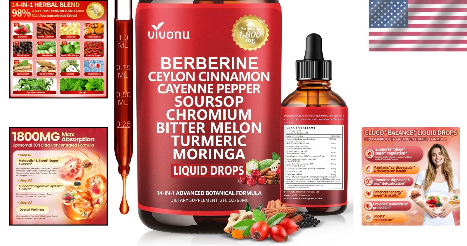 Liposomal Berberine Liquid Drops with Ceylon Cinnamon for Enhanced Wellness