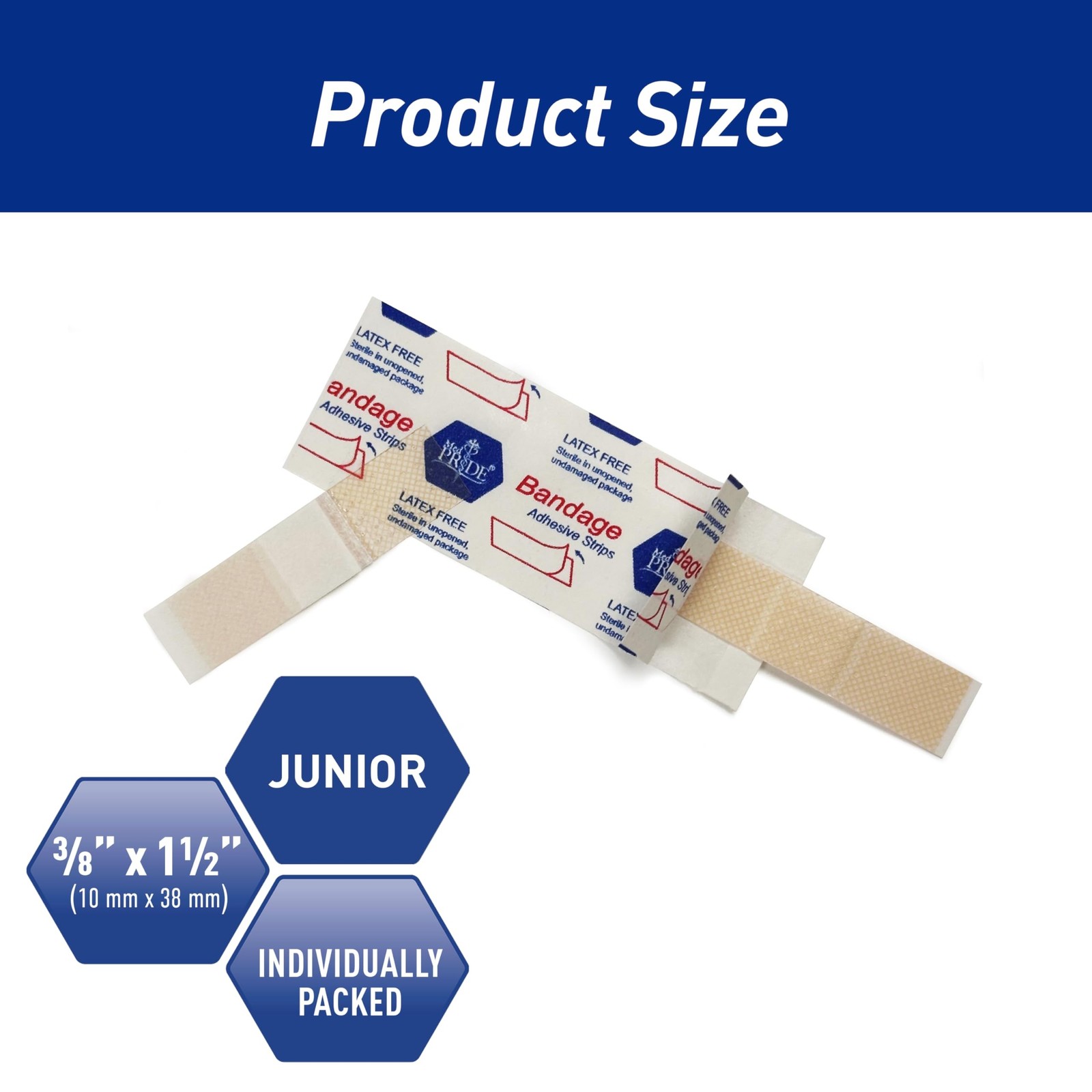 MED PRIDE Junior Strip Bandages,Hypoallergenic,Latex-Free,3/8×1.5 in,100-Ct