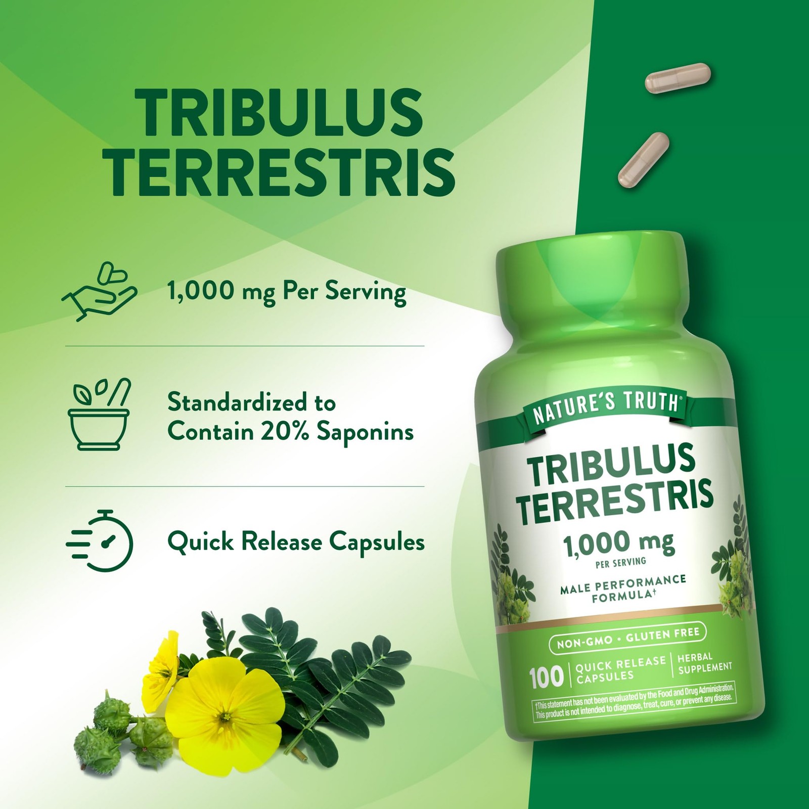 Tribulus Terrestris for Men | 1000mg | 100 Capsules