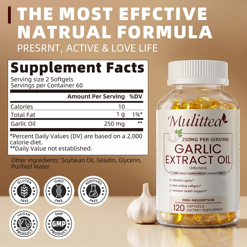 Garlic Oil 5000mg, Odorless Garlic 500:1 Extract,, Natural,120-600 Caps