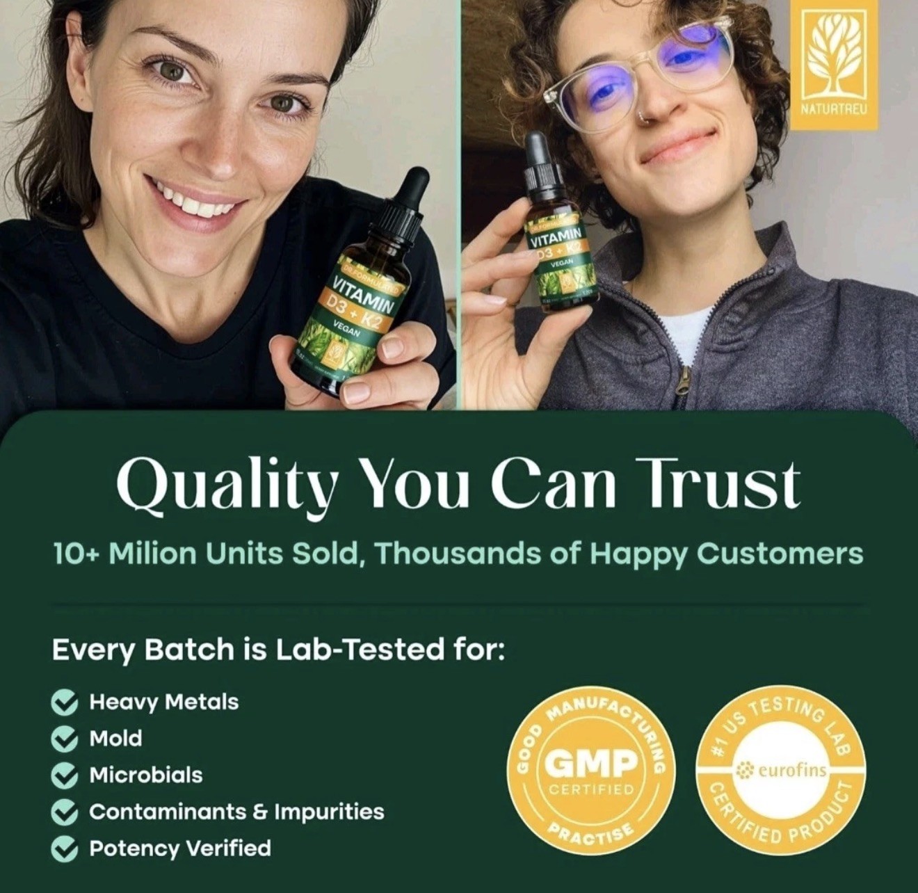 Naturtreu D3 + K2 5000 IU 1200 Drops Plus Vegan Gluten Free Dairy Free
