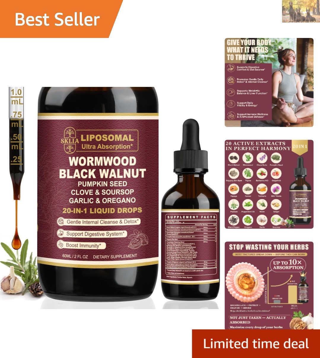 Liposomal Wormwood & Black Walnut Cleanse Drops – Effective for Gut Health