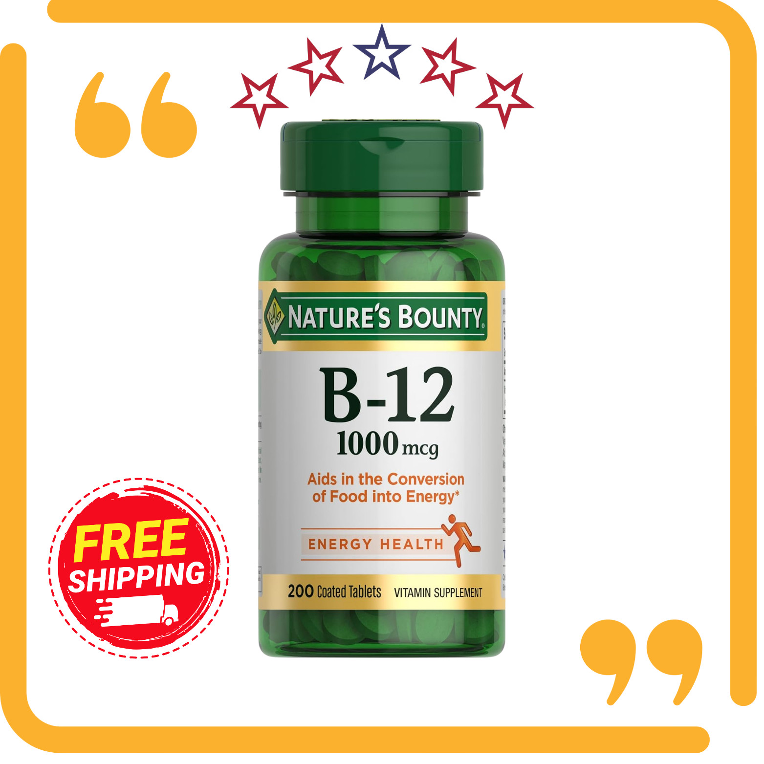 Nature’s Bounty Vitamin B12 1000 mcg 200 Tablets Energy Metabolism Supplement