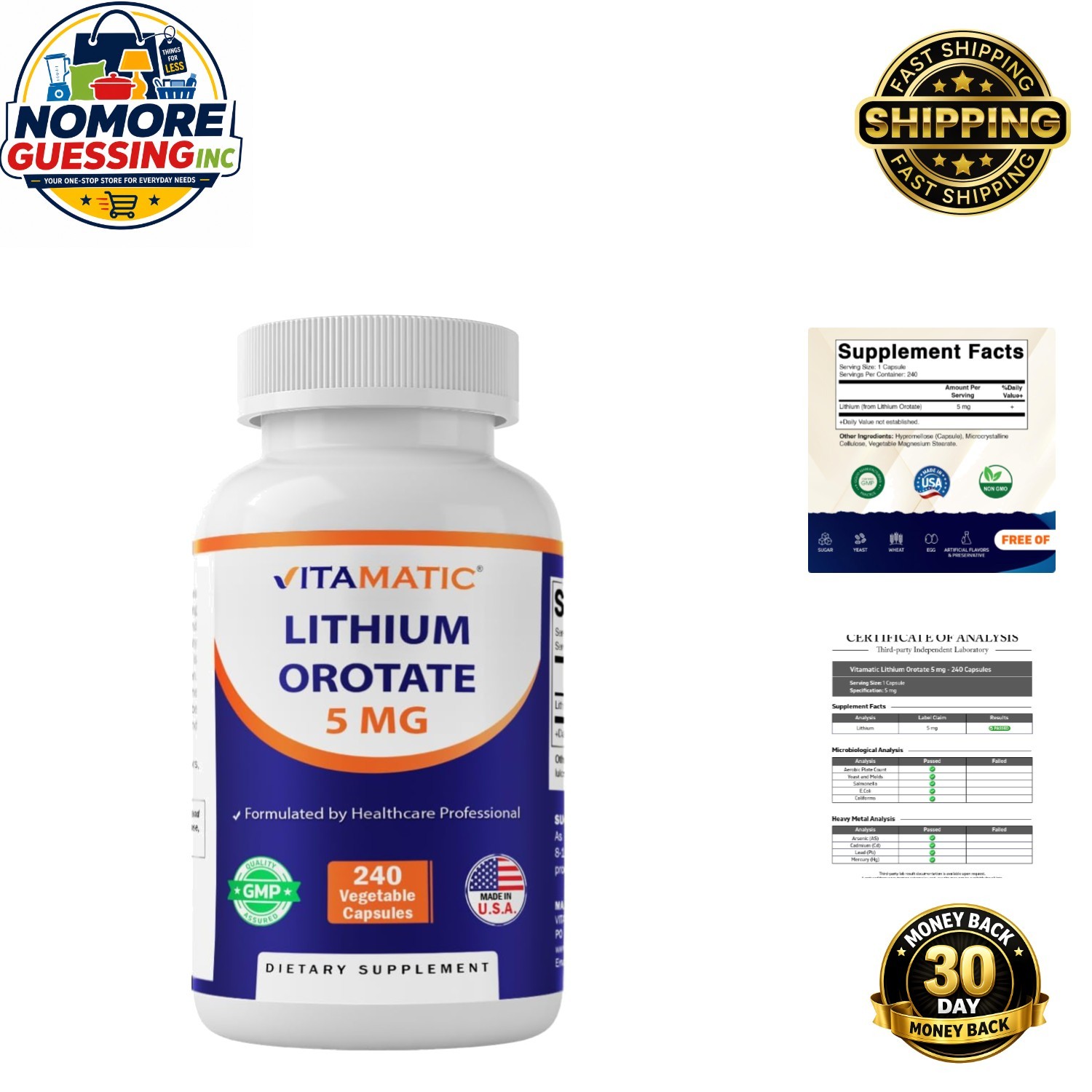 Brain Health Optimizer: 240 Vegetarian Lithium Orotate 5mg Capsules – USA Made