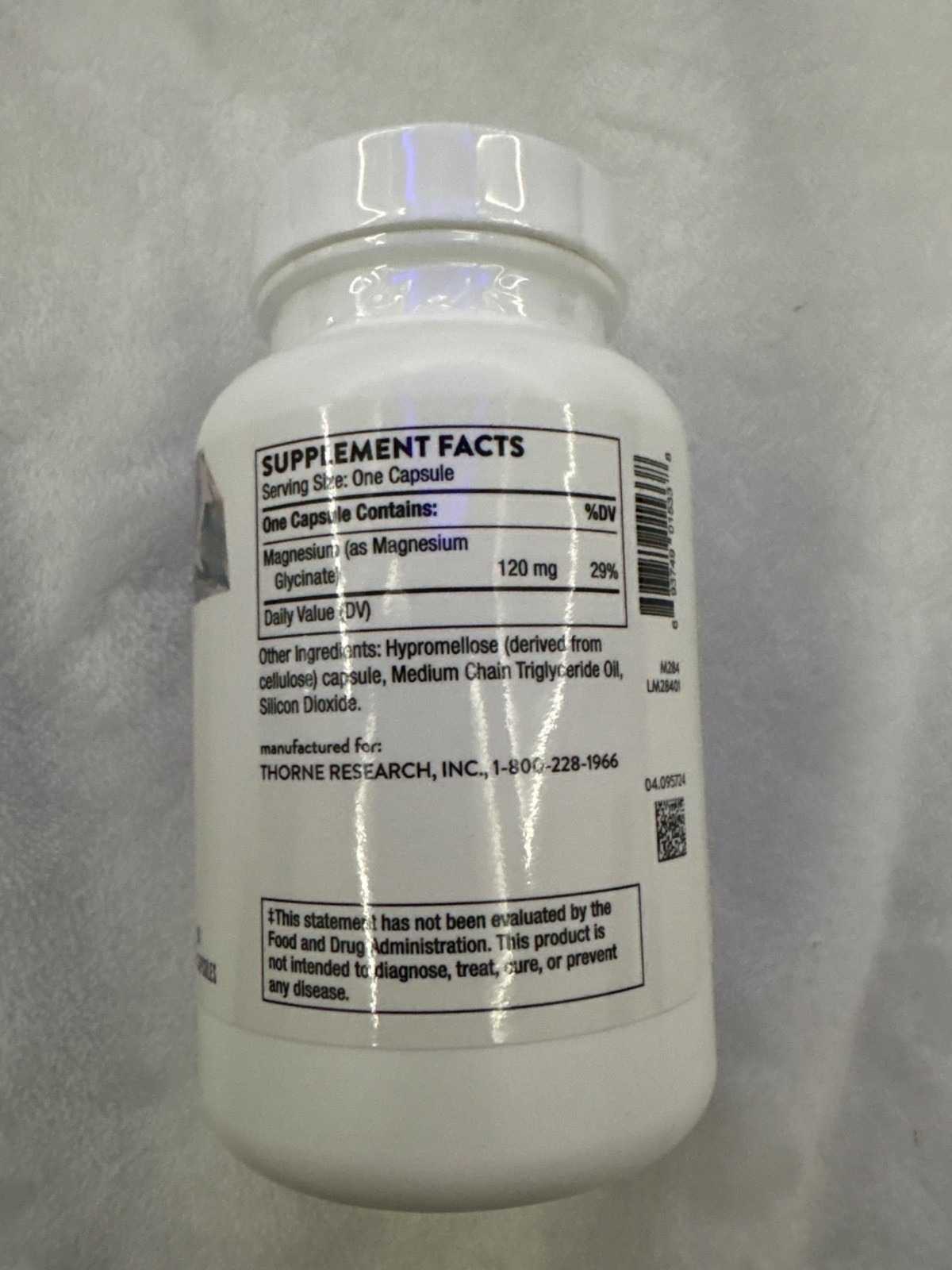 Thorne Magnesium Glycinate Chelated for high absorption 90 caps / 120 mg 07/2028