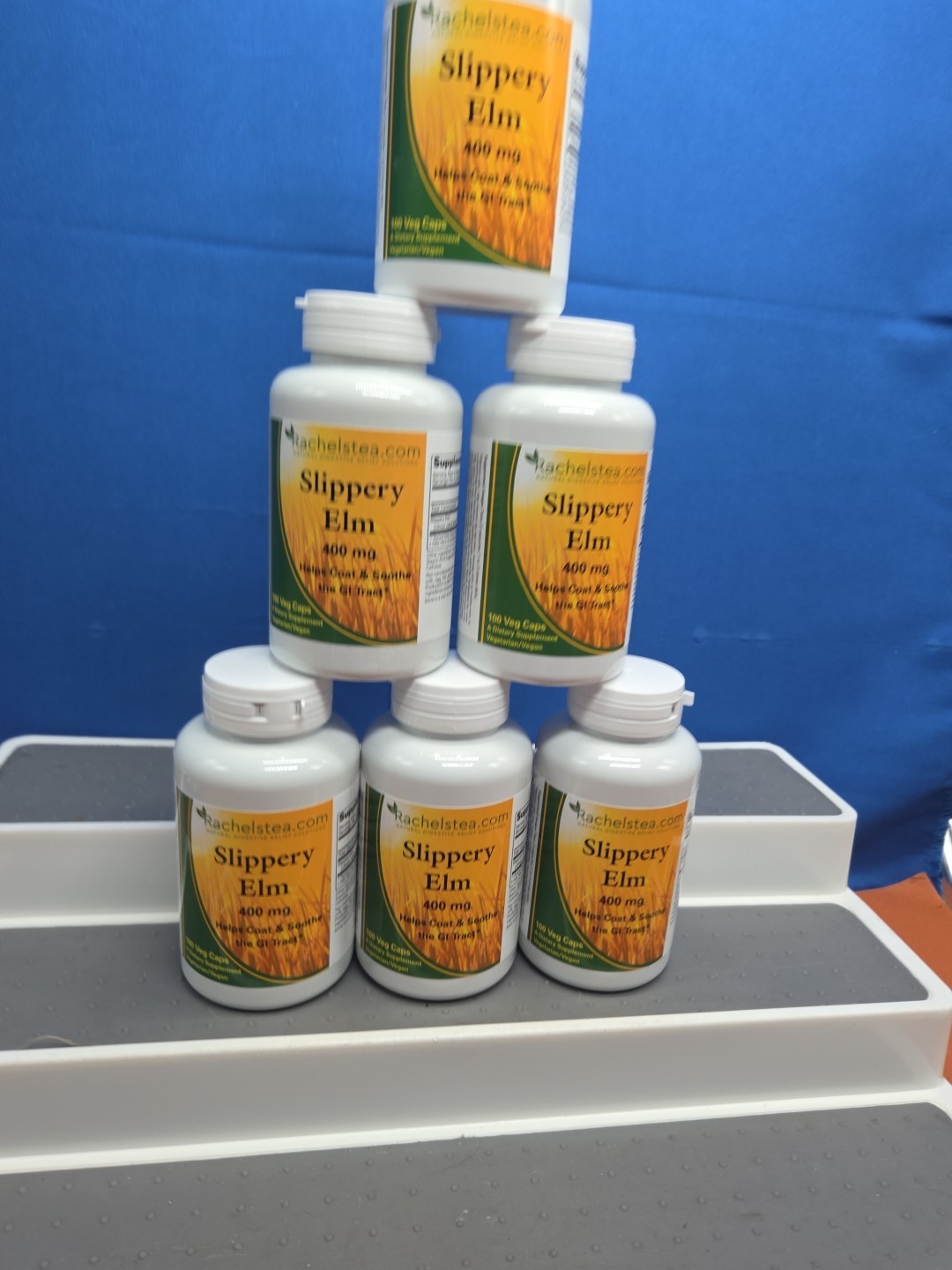 6 Bottles Rachelstea Slippery Elm, Natural Digestive 400 mg, 100 Veg Capsules