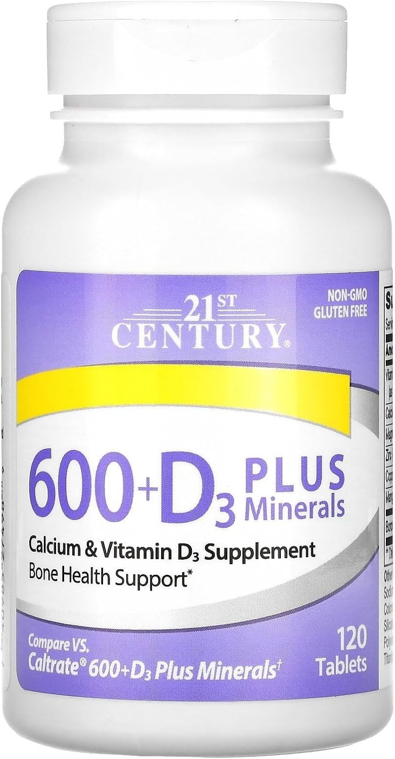 Unflavored Calcium 600 Plus D3 & Minerals – 120 Easy-to-Swallow Tablets