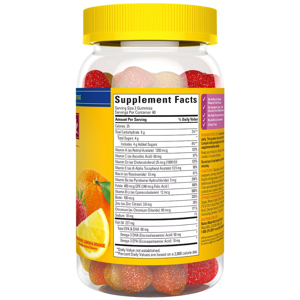 Nature Made Multi for Her + Omega-3 Gummies – Lemon, Orange & Strawberry