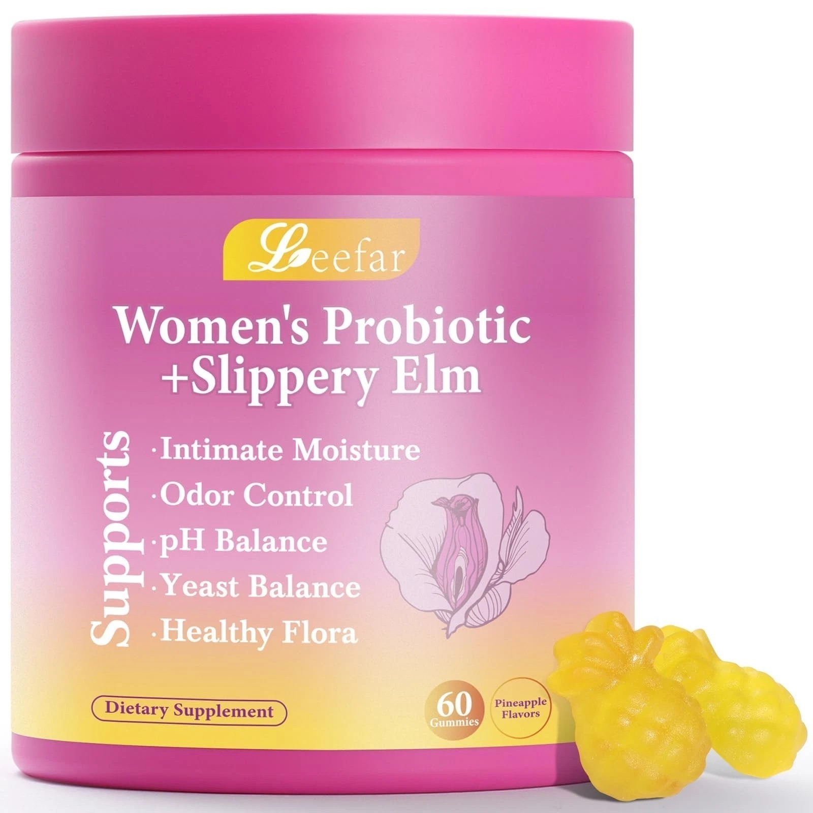 Women’s Probiotic Gummies + Slippery Elm, Pineapple, 60ct