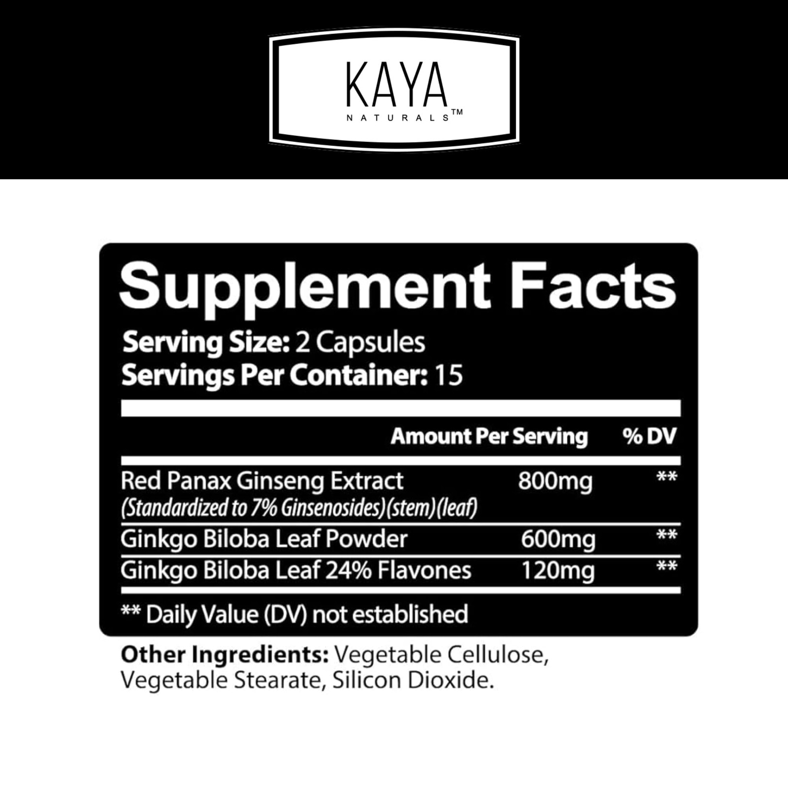 Kaya Naturals Red Panax Ginseng + Ginkgo Biloba – Nootropic Brain Supplement – C