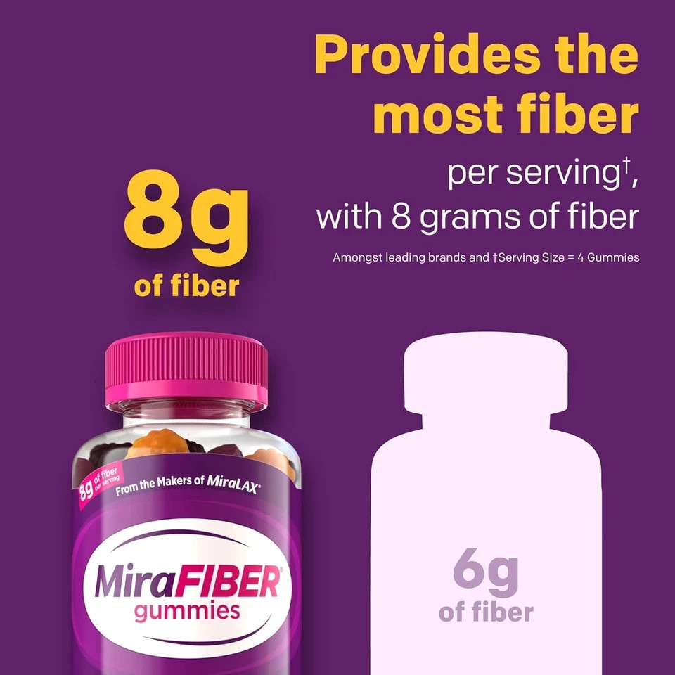 MiraFIBER Gummies 72 Ct Prebiotic Fiber Mixed Fruit 8g Per Serving