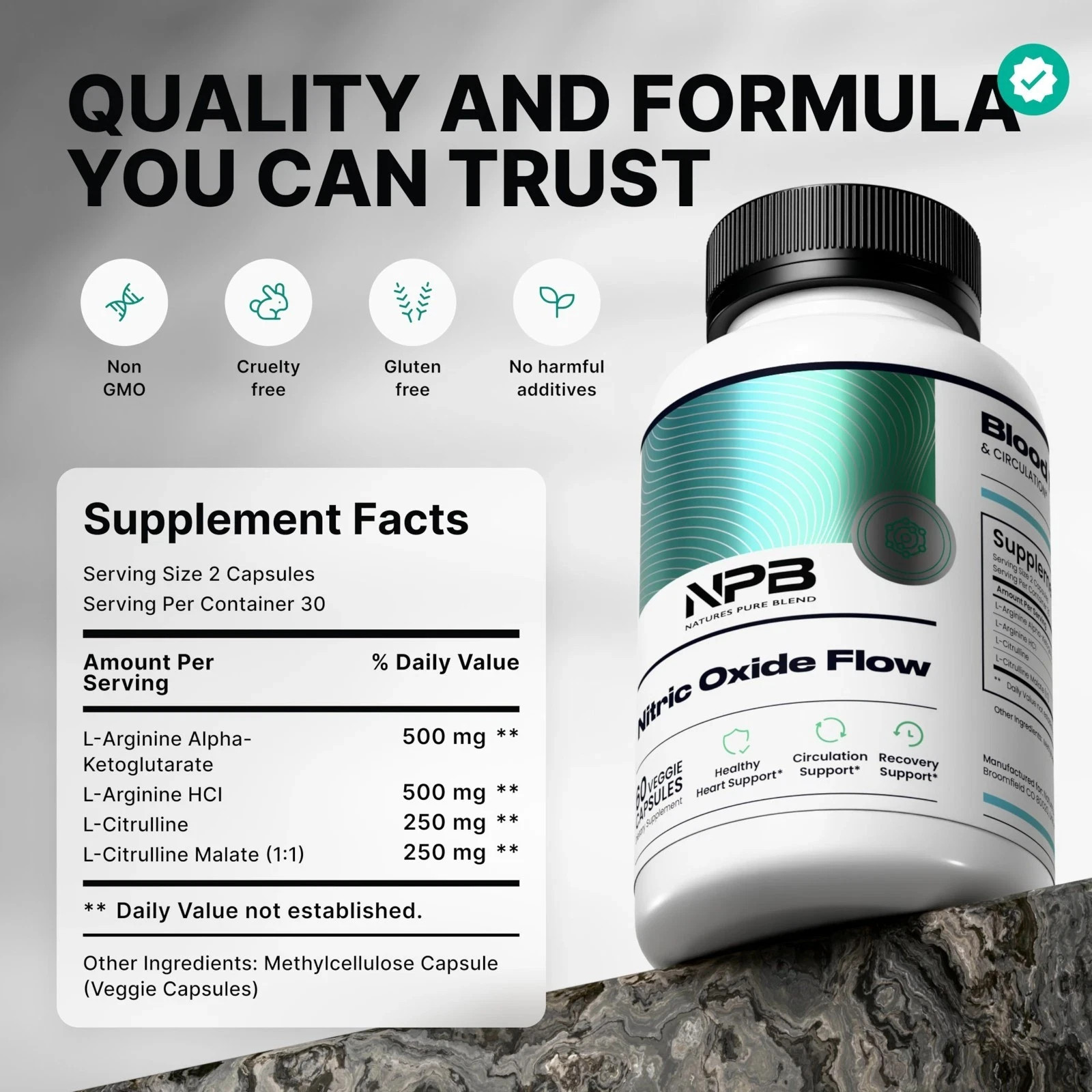 3 PACK Nature’s Pure Blend Nitric Oxide Capsules for Men L-Arginine EXP 6/2027