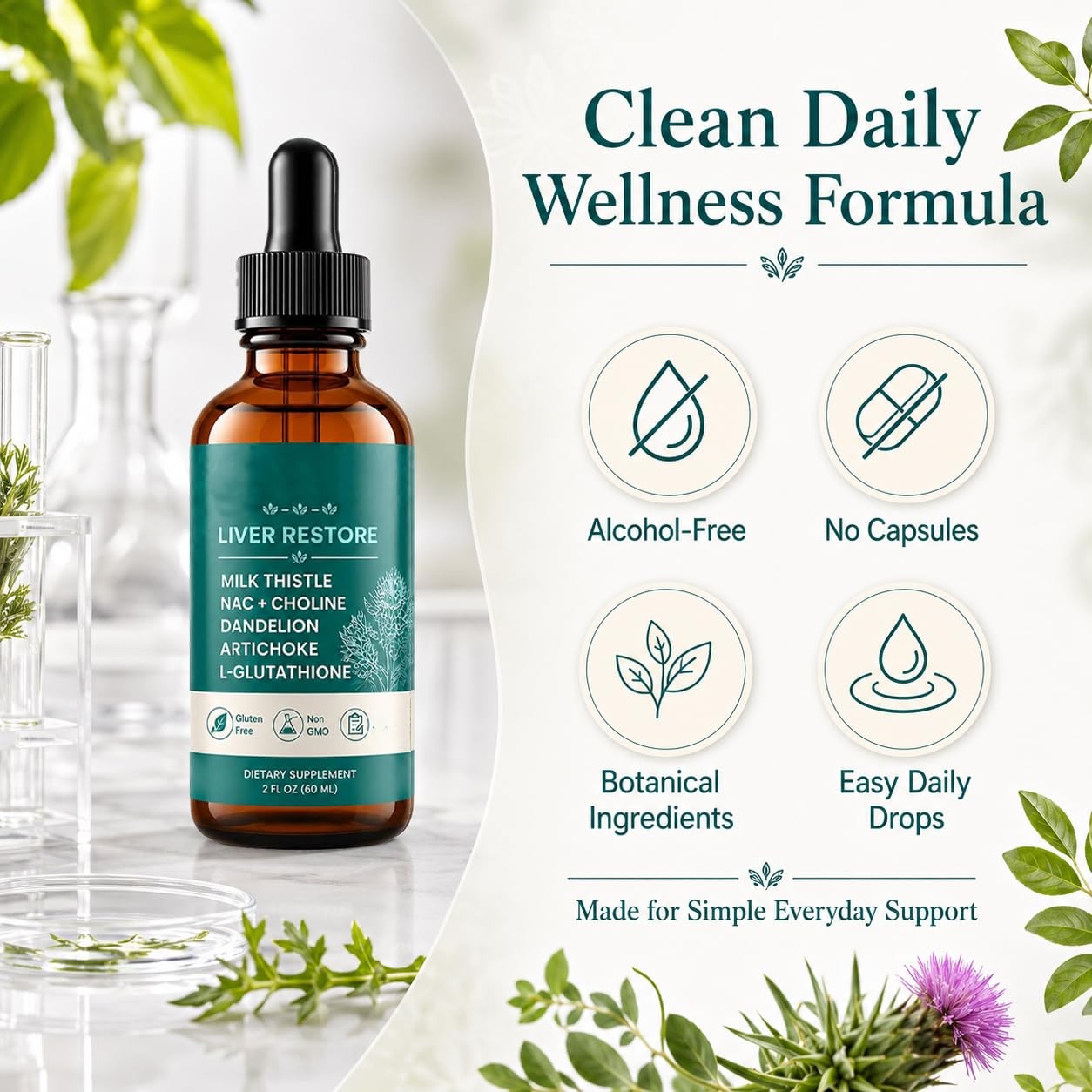 Liver Restore Drops, 2 Fl OZ Complete Liver Support, Daily Herbal Supplement
