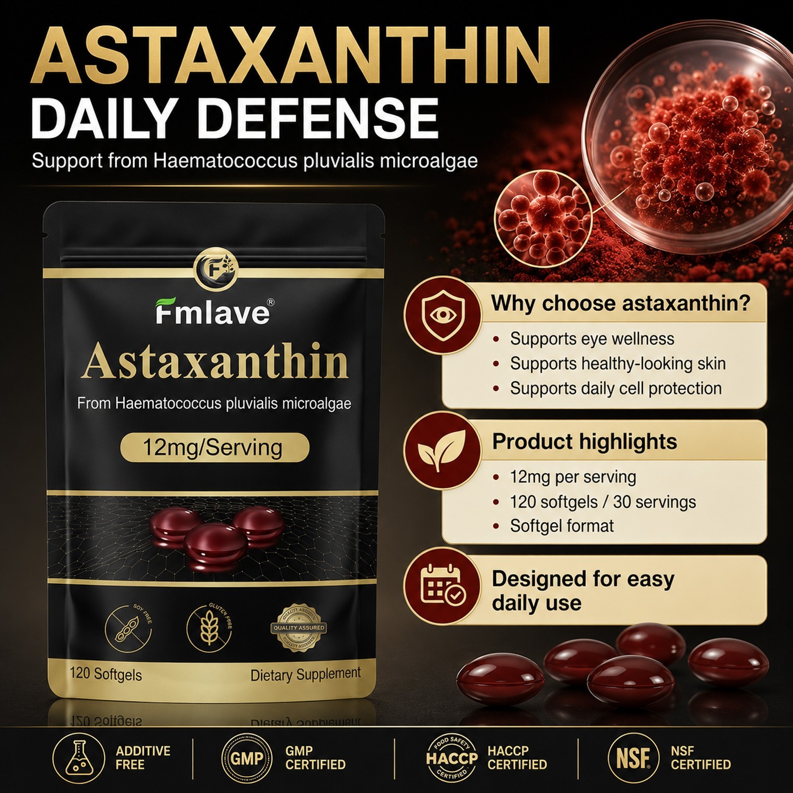 3pack Micro Ingredients Astaxanthin 12mg, 360 Softgels, Natural Antioxidant Skin