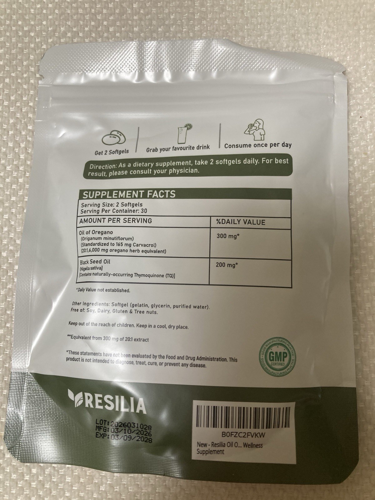 Resilia Organic Oregano Oil Softgels with Black Seed Oil 6000mg – Capsules 60ct