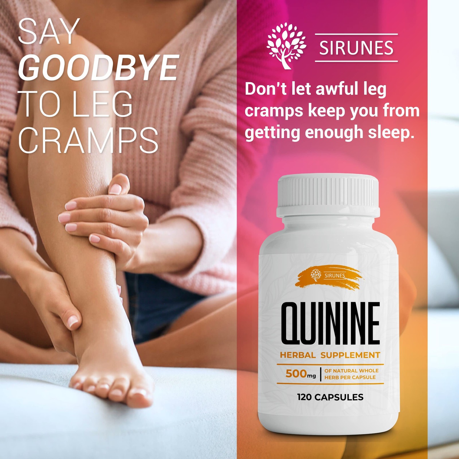 Leg Cramps Relief Quinine Capsules – Natural Cinchona 120 Count (Pack of 1)