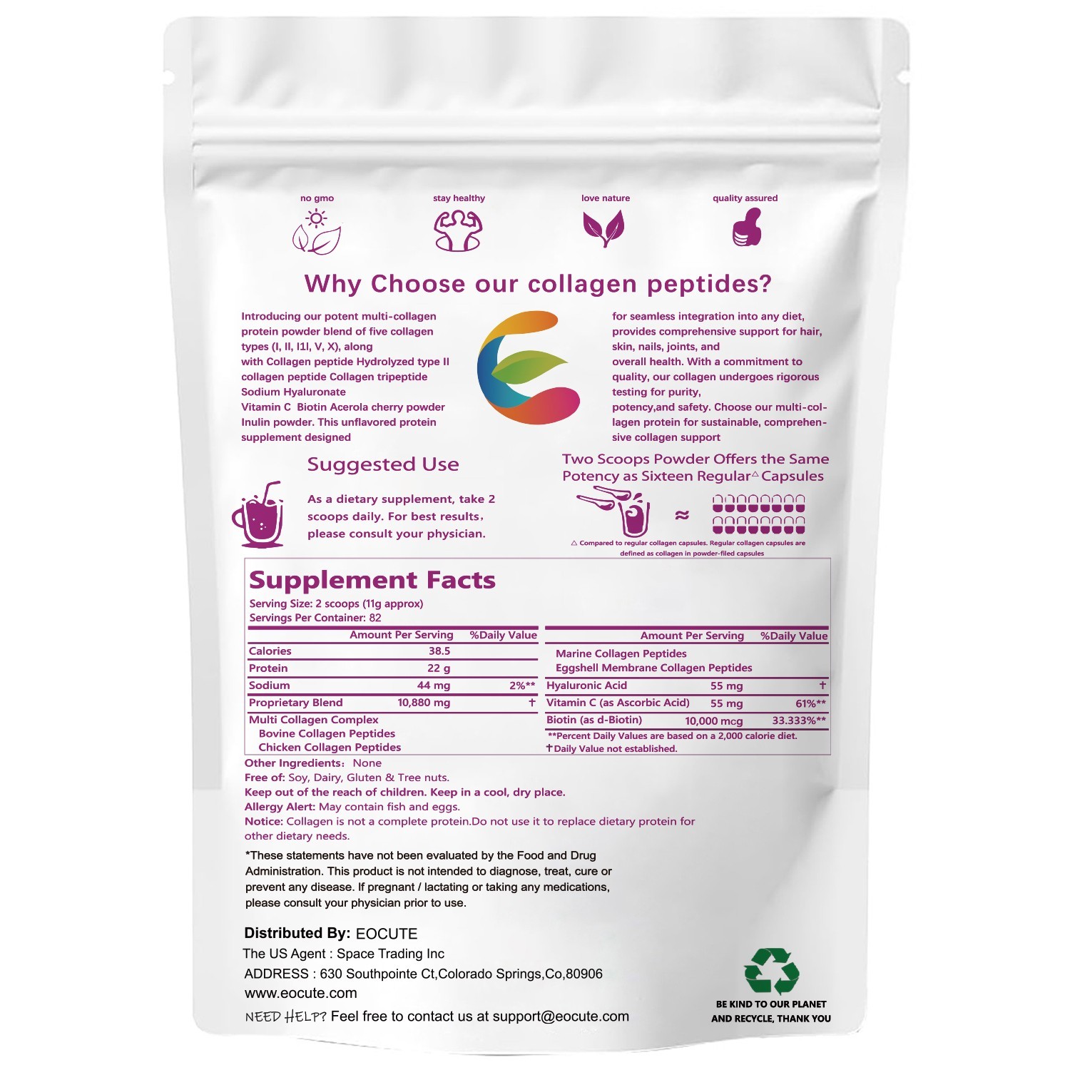 1 lb Multi Collagen Peptides Powder Hydrolyzed Protein Peptide Type I,II,III,V,X
