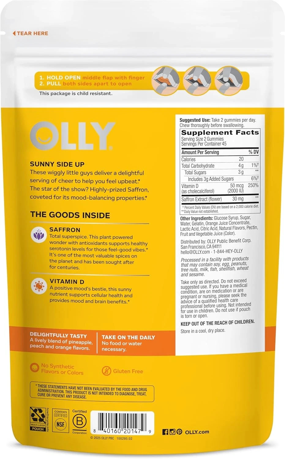 OLLY Hello Happy Gummy Worms, Mood Support, Vitamin D, Saffron, 90 Count 05/2026