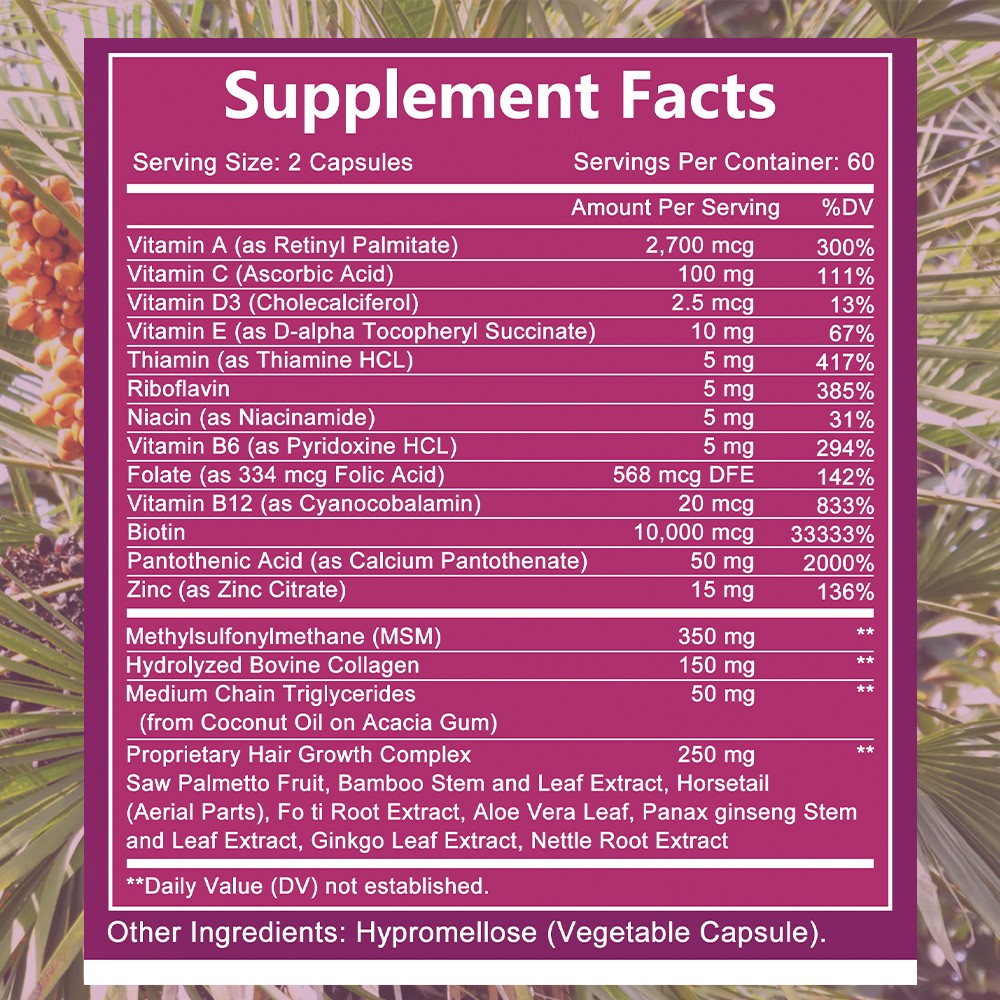 Advanced Hair Growth Supplement for Stronger Hair, Skin & Nails 30/60/120 Caps