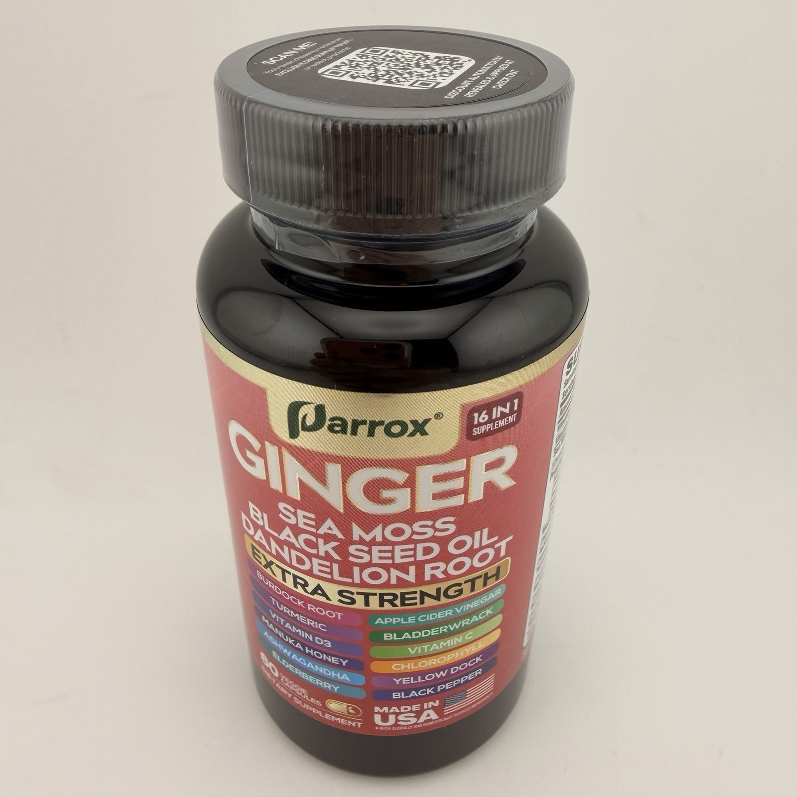 Parrox Ginger Black Seed Oil Ashwagandha Turmeric Burdock Sea Moss 60 EXP 09/27