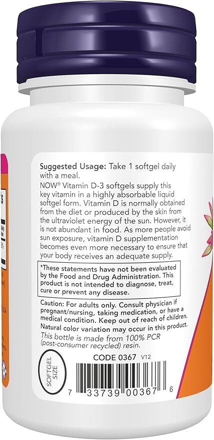 Now Supplements Vit D-3 2000 IU – 120 Softgels, Immune Support – Bone Health