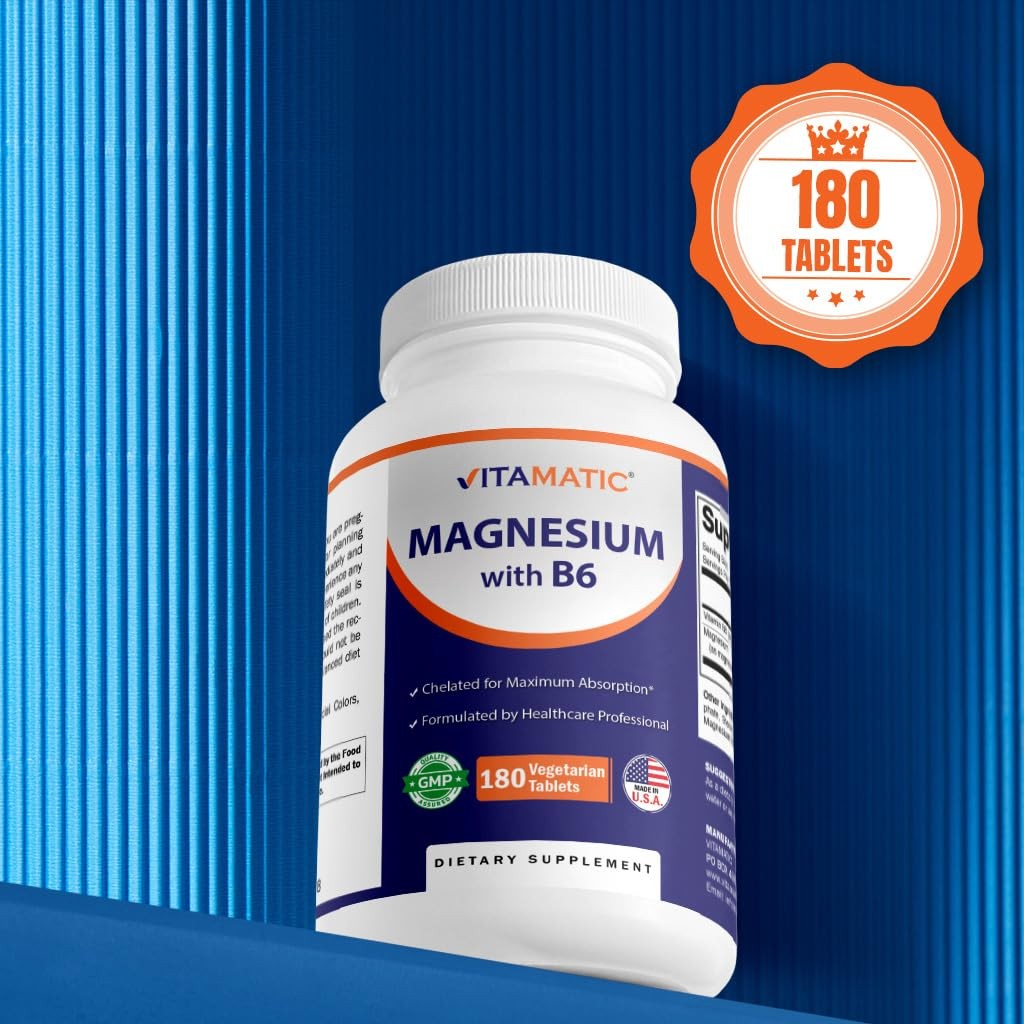 Vitamatic Magnesium with B6-180 Vegetarian 180 Count (Pack of 1), No Color