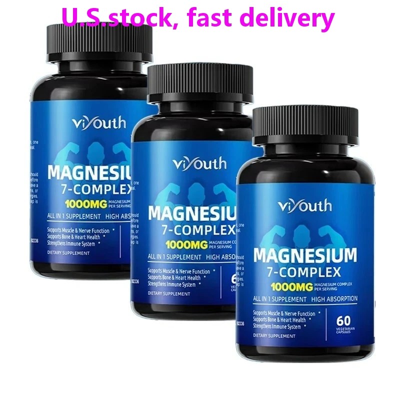 3PCS Viyouth Magnesium 7 Complex Capsules 60 Count Sleep Support Bone Health**