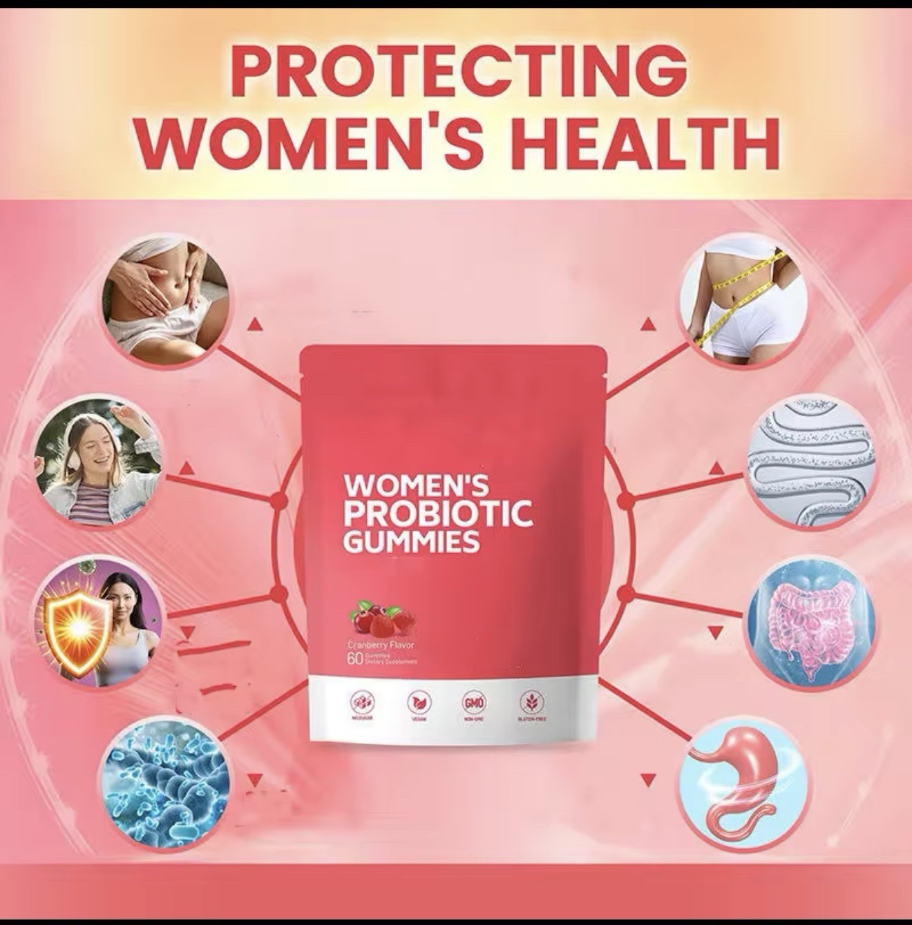 Women’s Cranberry Probiotic Gummies 5B CFU Digestive Health 60ct
