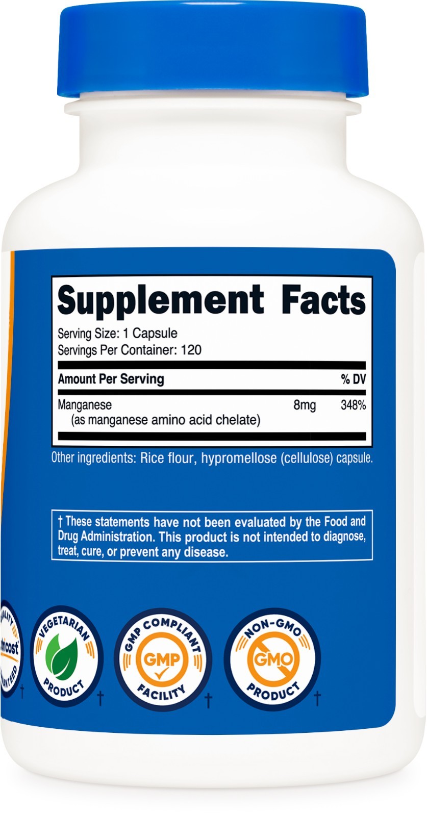 Nutricost Chelated Manganese Supplement 8mg, Amino Acid Chelate, 120 Capsules