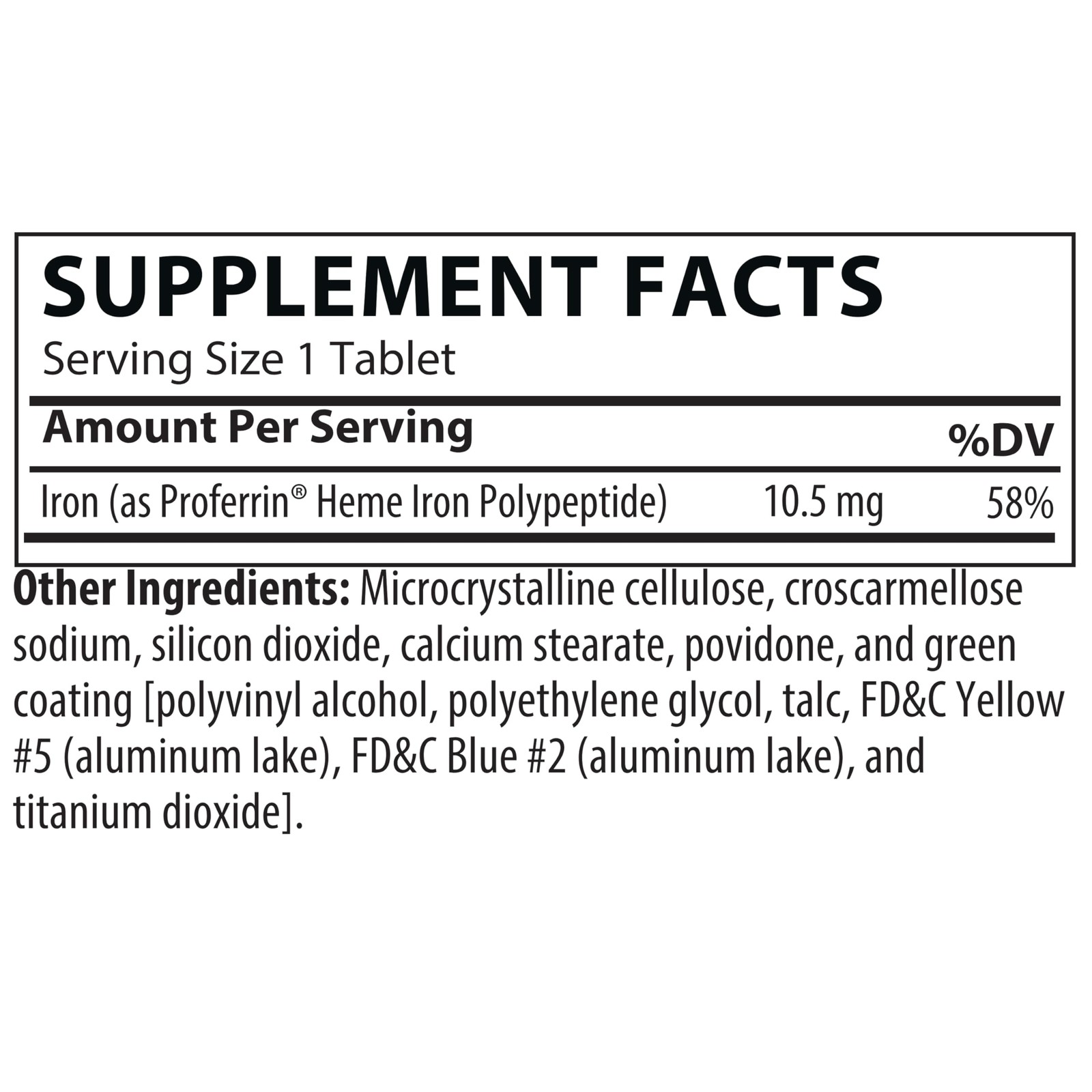 Proferrin ES 10.5mg of high Absorbing Heme Iron Polypeptide. Made in the USA….