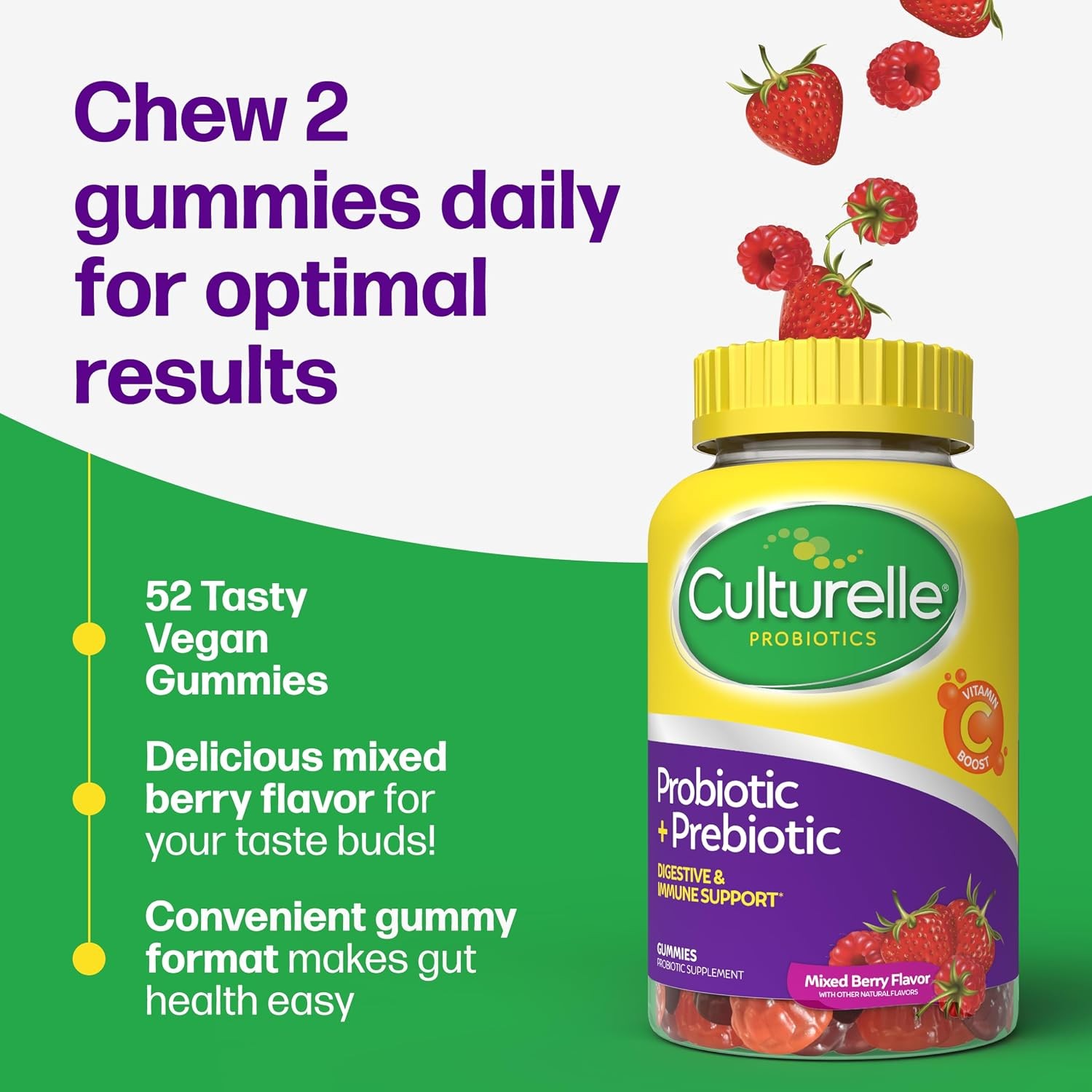 LOT OF 3 / Culturelle Probiotic + Prebiotic 52 Gummies Mixed Berry EXP: 09/26