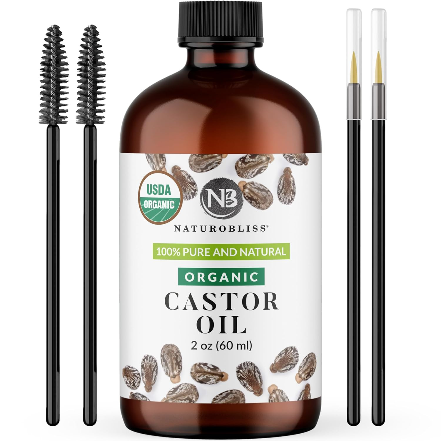 100% Pure Organic Castor Oil, Expeller-Pressed, Hexane-Free, Premium Carrier & B