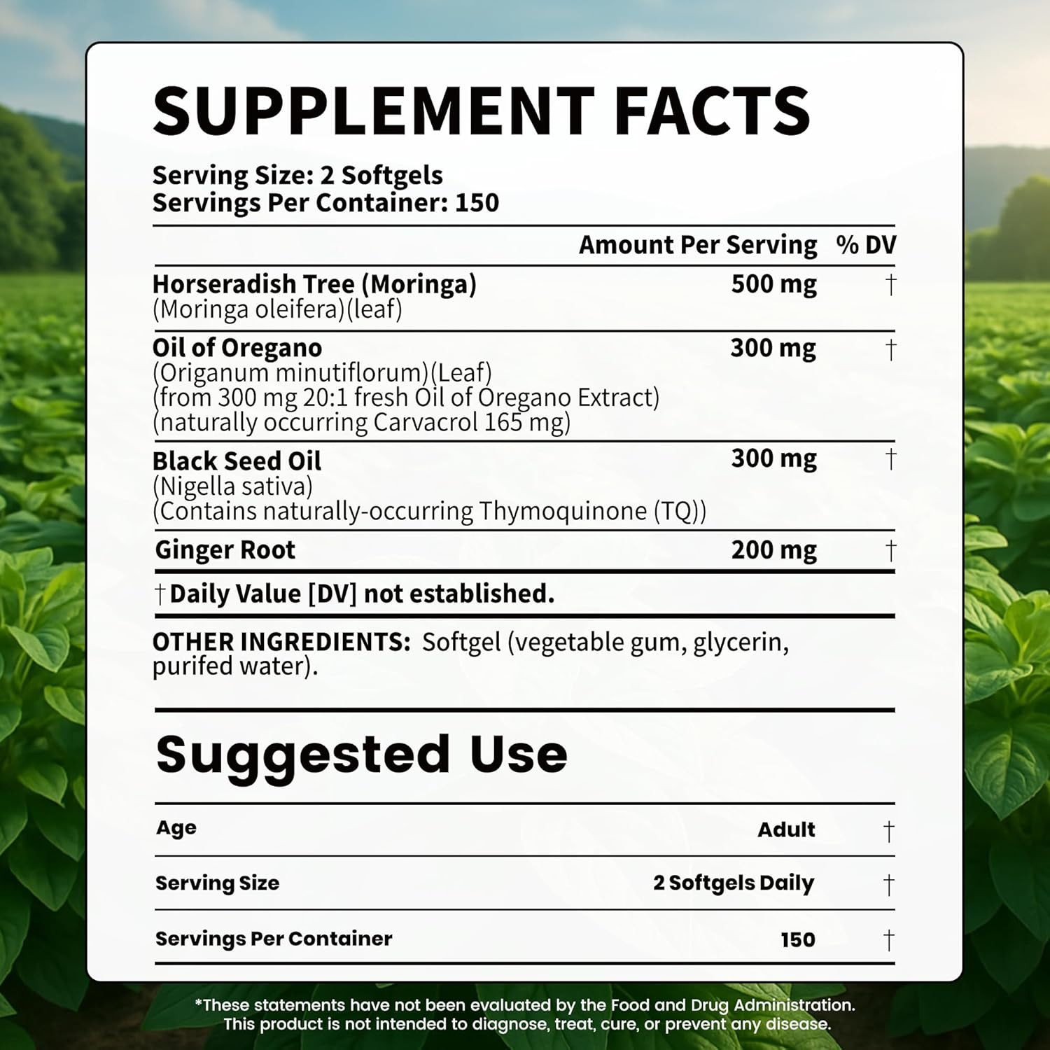 Oil of Oregano with Black Seed Oil & Moringa, Organic, 300 Softgels | Aceite De