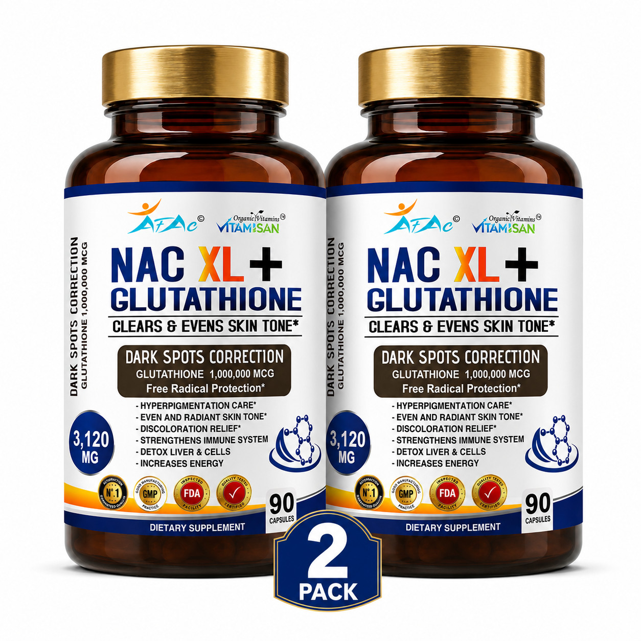 N-Acetyl L-Cysteine (NAC)180 Caps Non-GMO & Gluten Free 3120Mg 2 bottles liver
