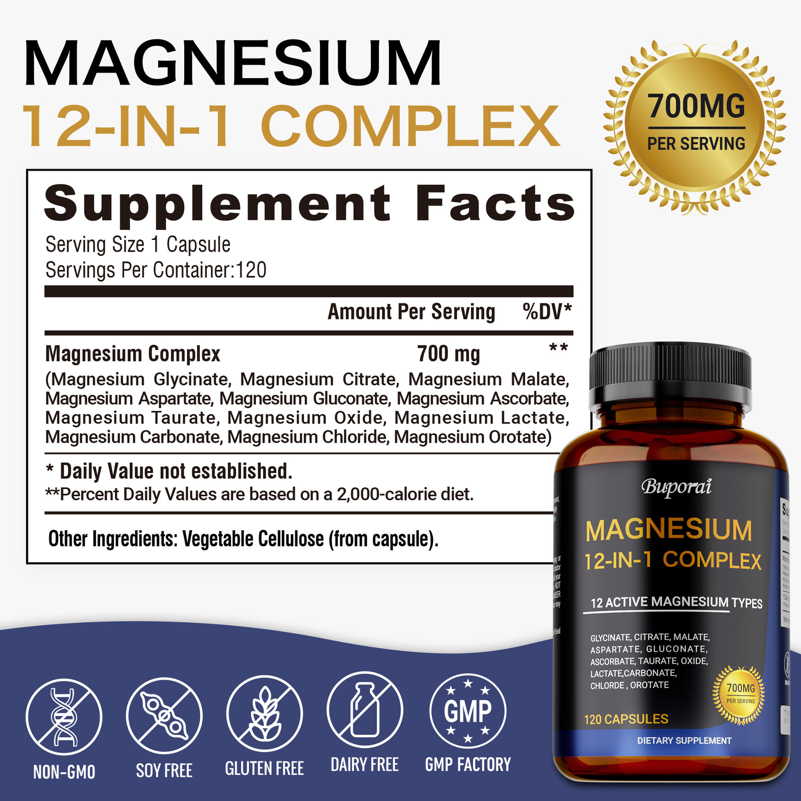 Magnesium 12-in-1 Complex – Glycinate Citrate Malate for Sleep, Stress Relief