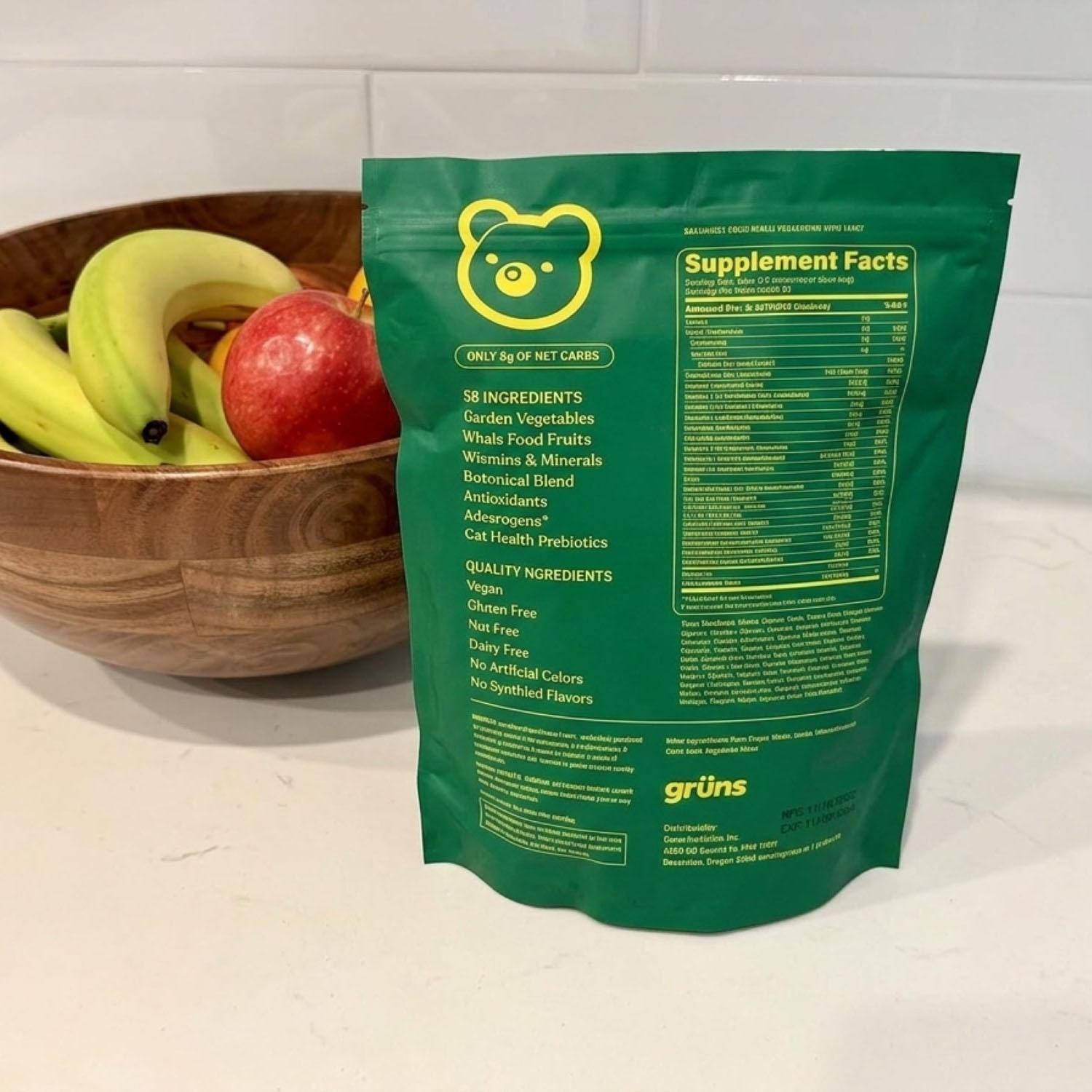 Gruns Adults Super Greens Gummies Multivitamin Superfood Gummy Bears 28 Packs