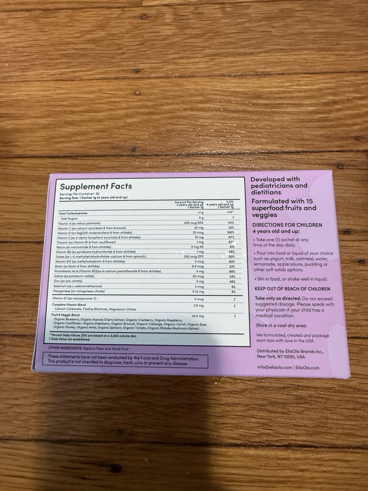 EllaOla Kids Youth Multivitamin Sachets Sugar-Free Unflavored 30 Ct 1.05 oz