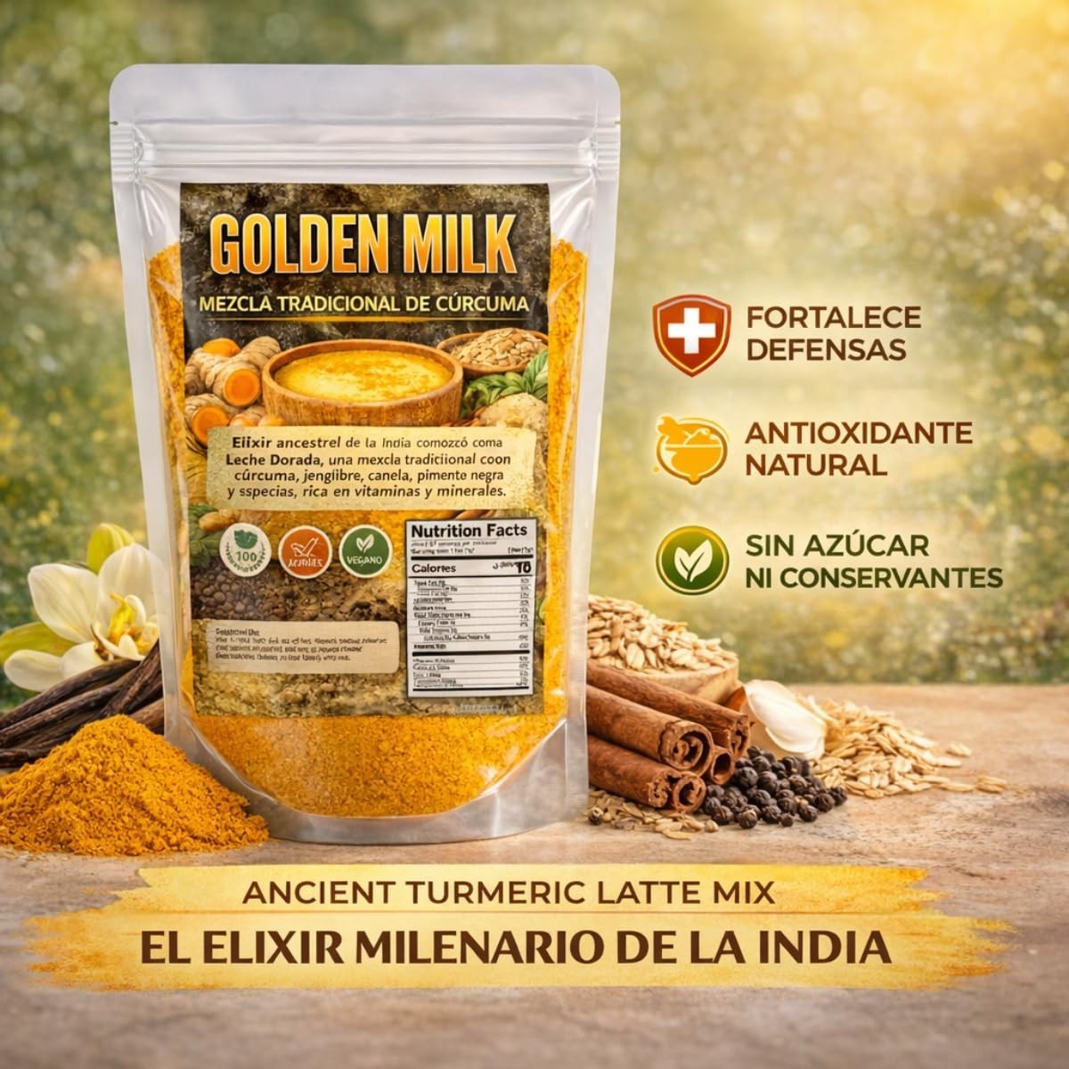 Golden Milk Turmeric Latte Mix 4oz (Leche Dorada) Herbal w/ Turmeric, Ginger