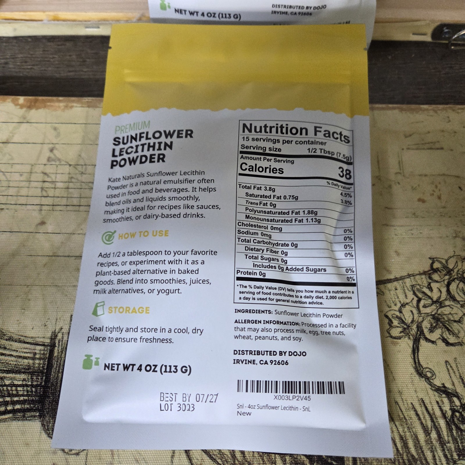 LOT – 3 BAGS Kate Naturals Sunflower Lecithin Powder – Bread Gummies Cooking 4oz