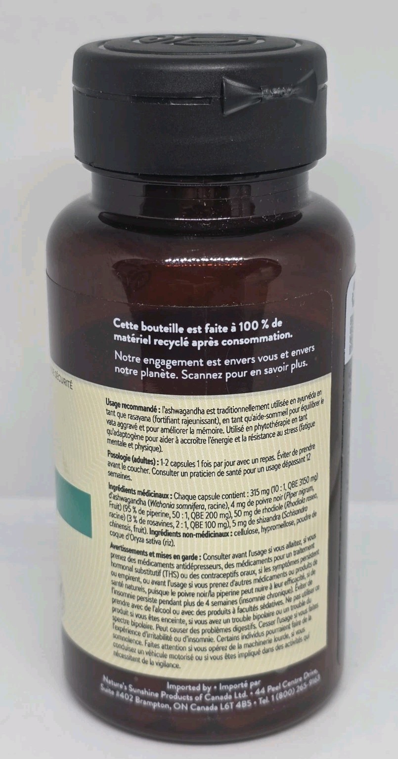 Natures Sunshine ashwagandha 60 VegCaps Veggie Capsules New Sealed Exp. 07/2026