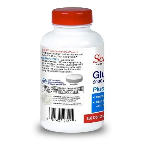 Schiff Glucosamine Tablets with Plus Vitamin D3 and Hyaluronic Acid 150 Ct 6PK