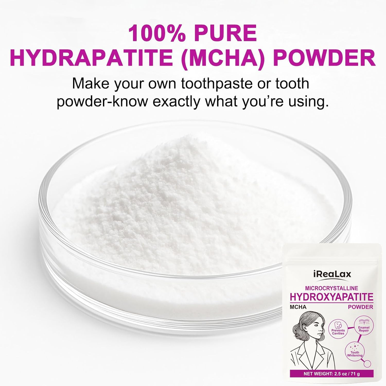 100% Pure Microcrystalline Hydroxyapatite Powder | 2.5 Oz (71 G) | Nano MCHA Pow