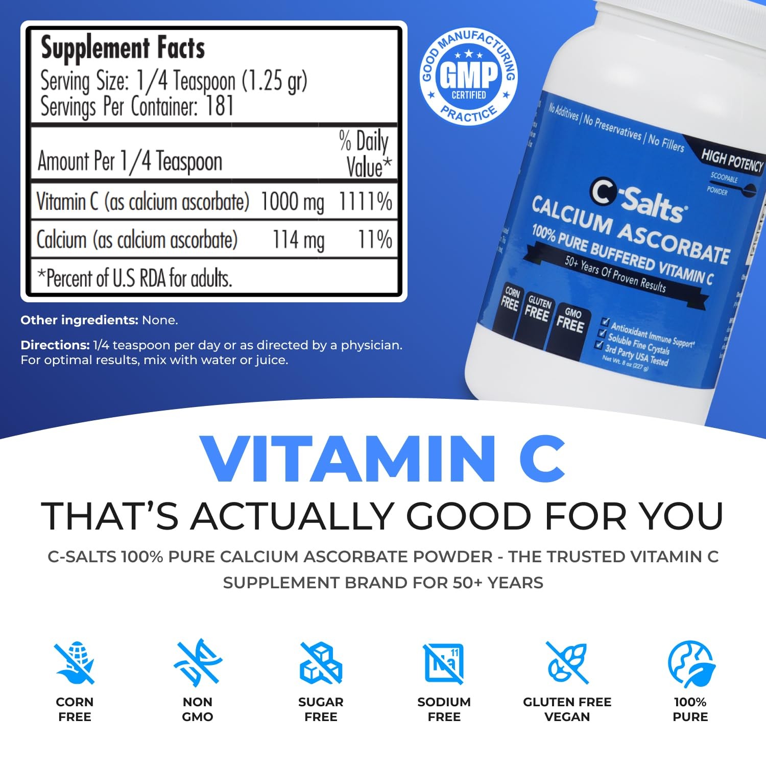C-Salts Pure Calcium Ascorbate Vitamin C Powder – 8 Ounce (Pack of 1)