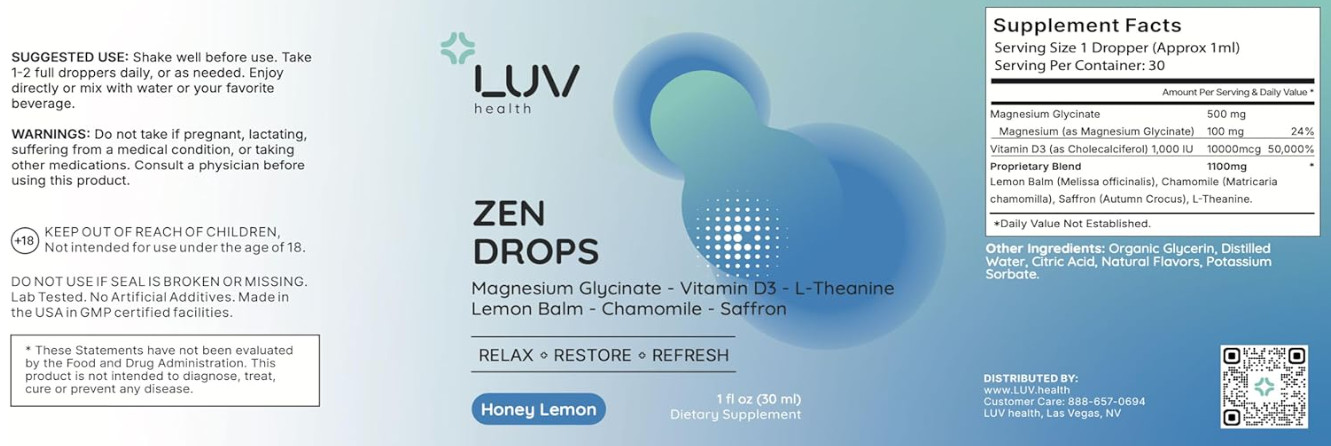LUV Zen Drops Stress Support with Magnesium Glycinate and Lemon Balm [USA]
