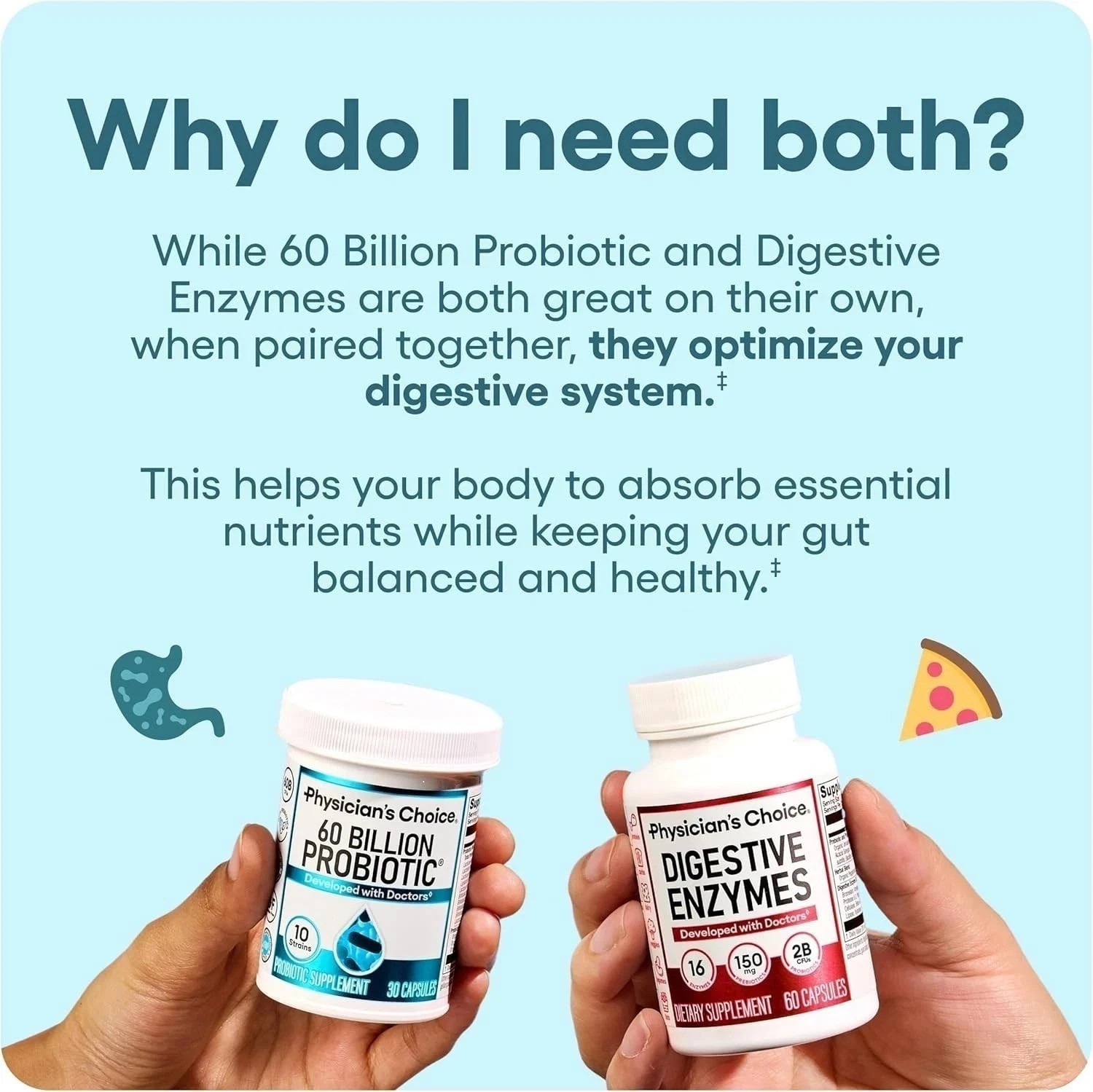 Physician’s Choice 60 Billion Probiotic & Digestive Enzymes Digestive Health New